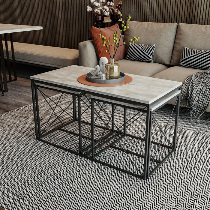 Hanah Home Defne - Juego de mesas de centro Gris claro y negro